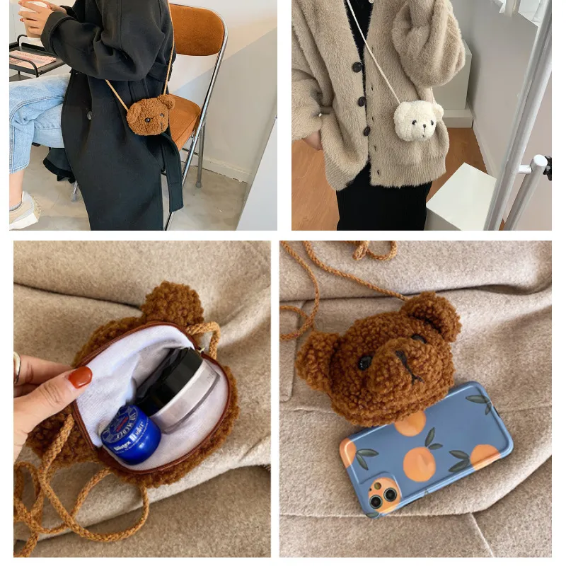 Borsa a tracolla in peluche con orso carino bambini Borse a tracolla cartoni animati bambini Zaino in peluche kawaii bambine 220701