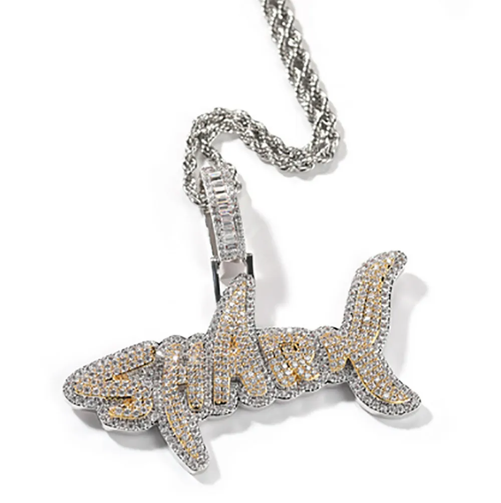 Nouveau Hip hop cuivre CZ requin pendentif Micro pavé cubique zircone simulé diamants pendentif collier hommes mode bijoux 2507
