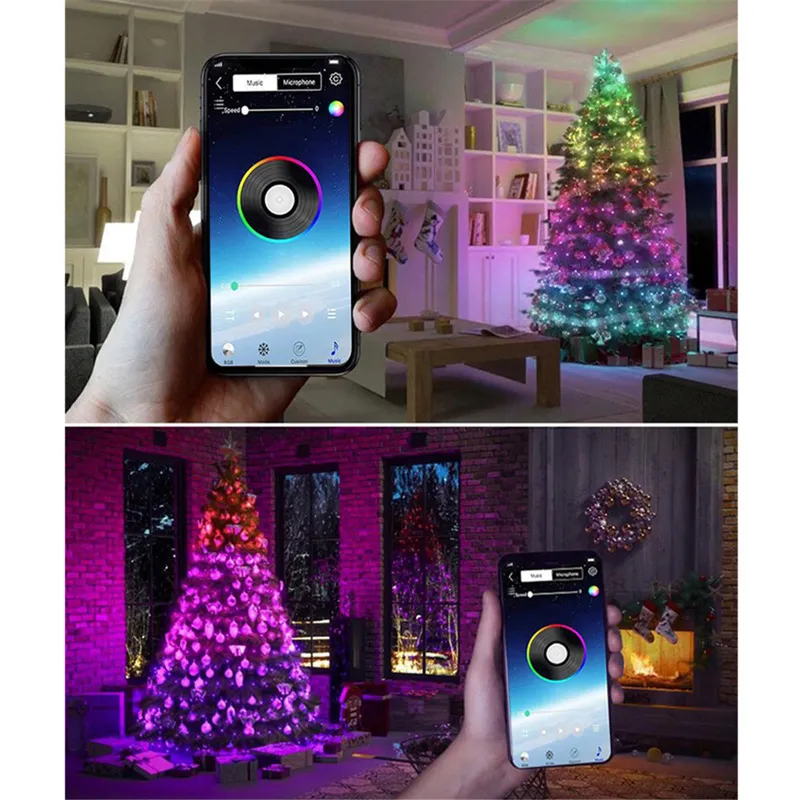 Guirlande lumineuse LED USB Bluetooth App Control Fil de cuivre Lampe à cordes Étanche Guirlande lumineuse extérieure pour la décoration d'arbre de Noël 220408