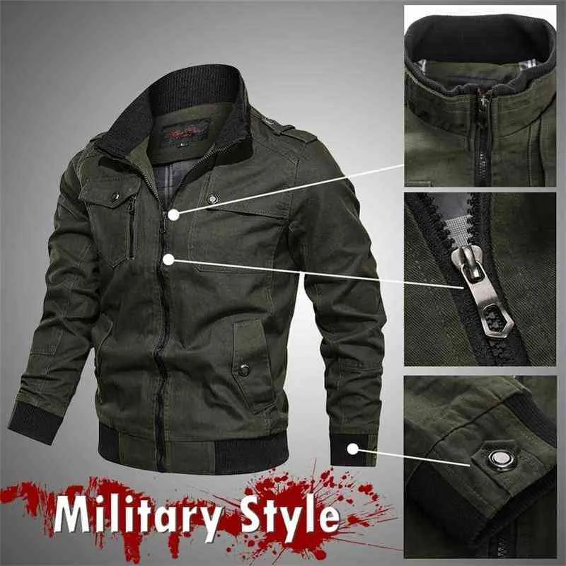 Chaqueta de bombardero casual para hombre Otoño Invierno Nueva llegada Chaquetas sólidas Hombres Streetwear Slim Pilot Coat Hombre Spring Stand Collar 4XL Y220803