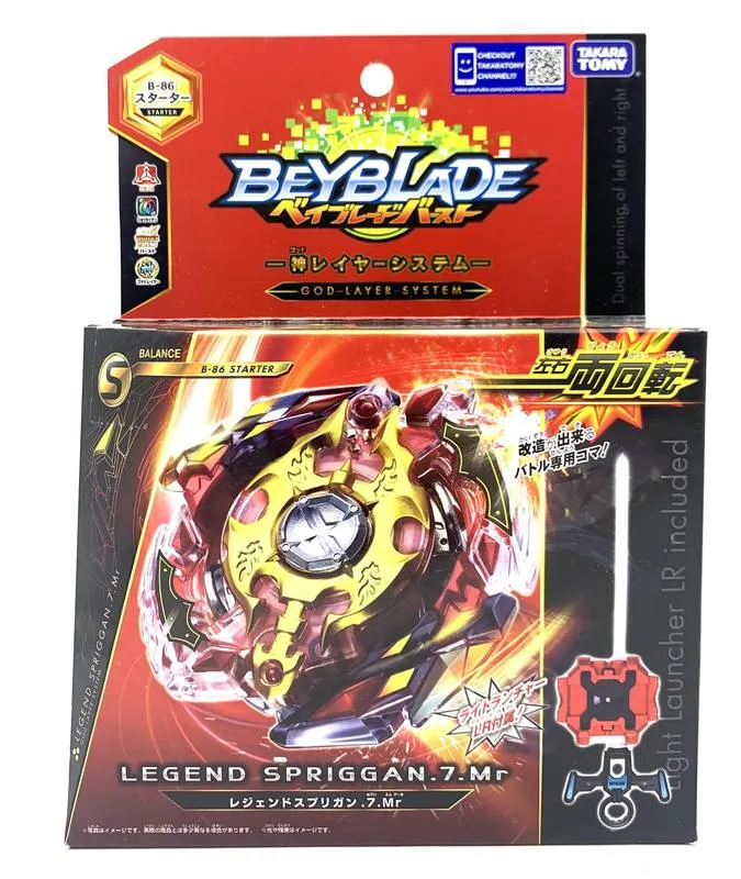 Original TOMY BEYBLADE BURST B-86 Legend Spriggan 7. MR LAUNCHER LR SPIN 220505