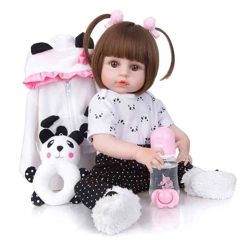 48 cm Baby Doll Bebe Reborn Silicone Panda Brown Eye kan ta bad från Brasilien R230925