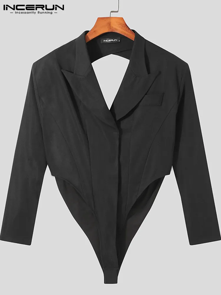 男性ブレザーボディスーツソリッドラペルロングスリーブストリートウェアホローバックレススーツセクシーなカジュアルメンズ衣類インカンS-5XL 7 220527