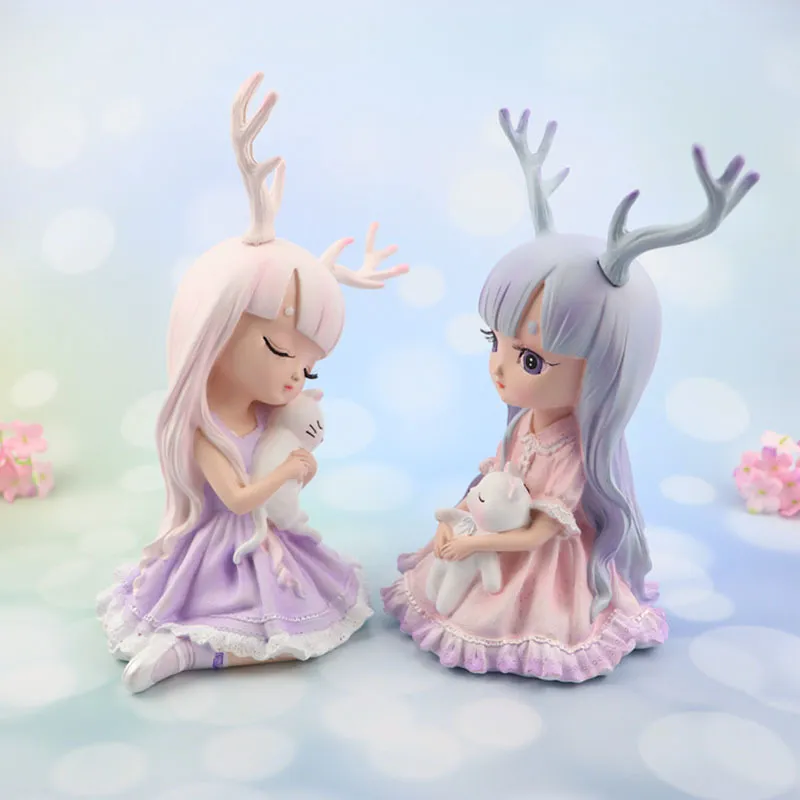 Europa konstgjorda tjejer hjort fairy trädgård miniatyrer underbara harts hantverk figuriner för vänner gåva hem dekoration 220329