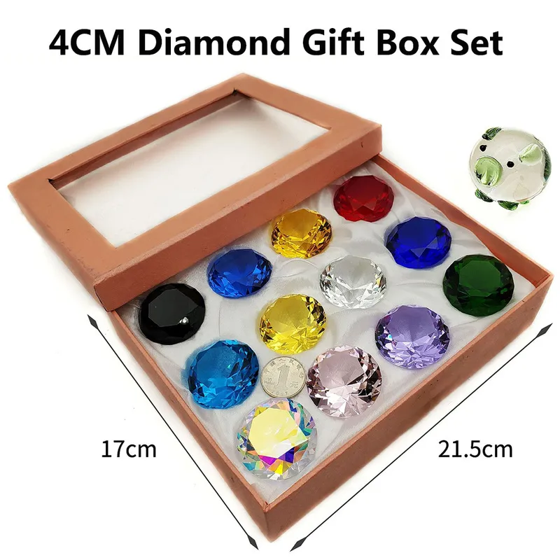 Kunstmatig kristalglas diamant juweel presse-papier woondecoratie kinderspeelgoed 12 kleuren rond geslepen kristal gem geschenkdoos set 12 stuks 22044360353
