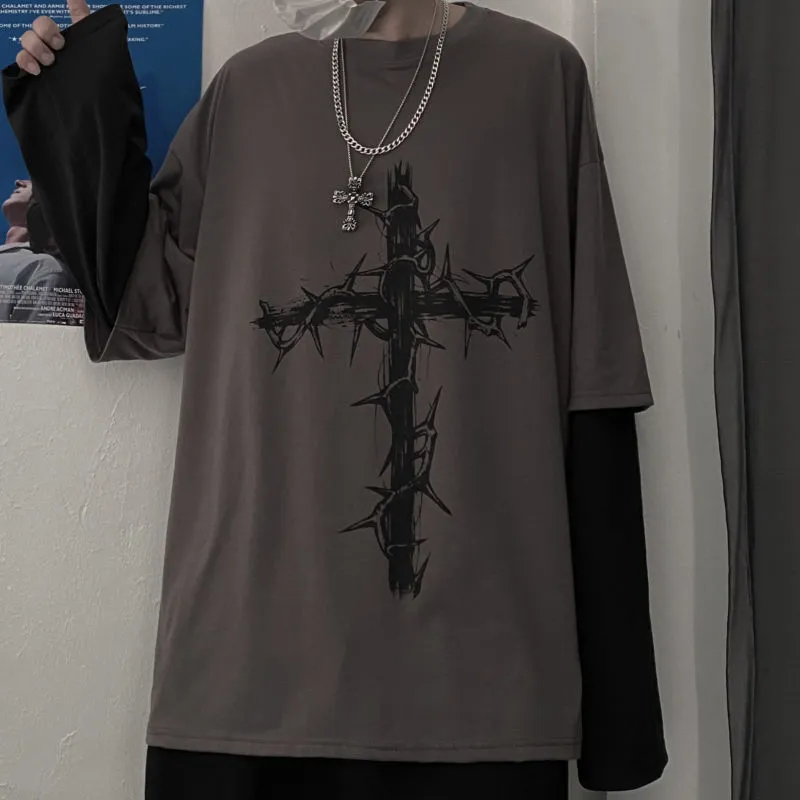 Roupas Grunge Mulheres Outono Manga Comprida Emo T-shirts Homens Harajuku Cross of Thorn Goth Top Alt Aesthetic Streetwear Tshirts 220525