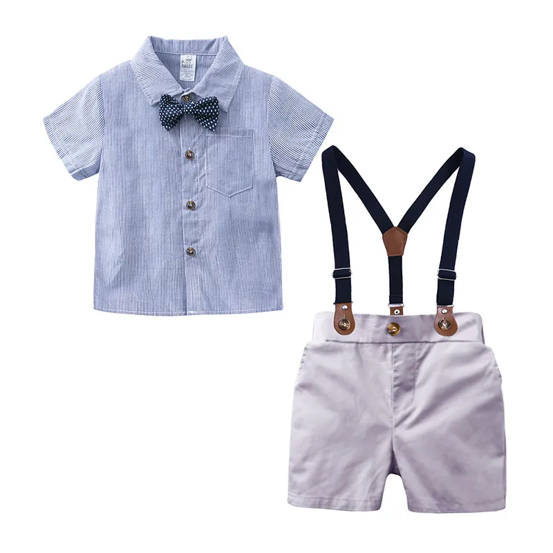 Toddler Baby Boy Clothing Set Gentleman Short Sleeve Shirt Suspender Shorts Outfits Newborn Boy Clothes Set