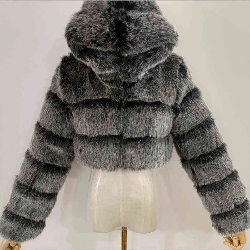 Lucyever Fashion Hooded Faux Fur Coat Dames 2022 Winter Hoogwaardige Warmblauw Furry Overjas Elegant pluche gewasjas Femme L220714