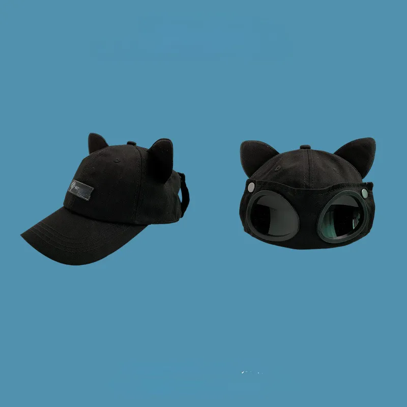 Street Hip Hop Pilot Hat Cute Cat Ear Glasses Big Head Circumference Reverse Baseball Cap