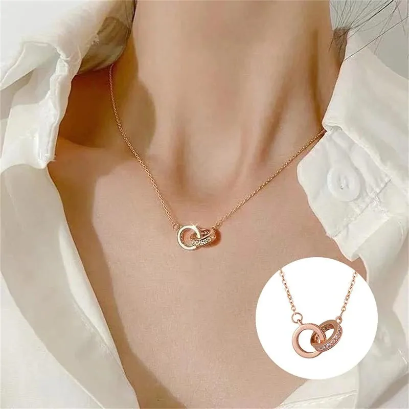 Ожерелья с подвесками, специальное круглое переплетенное ожерелье, изысканное женское кольцо с двойными кругами и бриллиантами на удачу, ювелирные изделия, подарки, кулон P210b