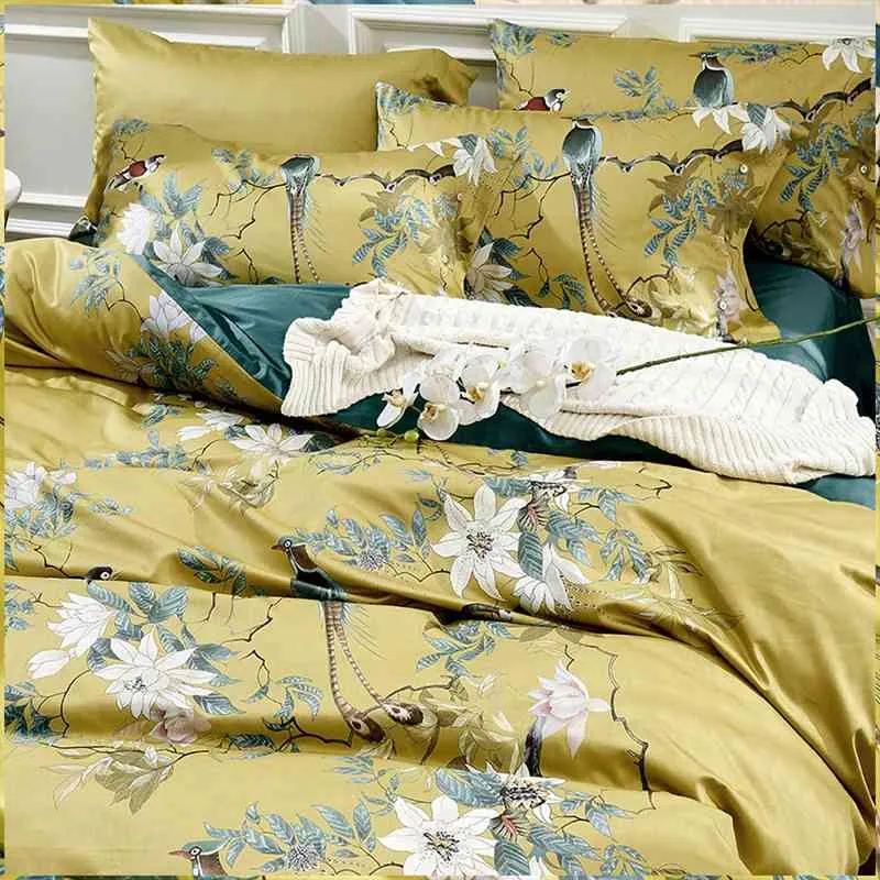 Svetanya Silkly Egyptian Cotton Bedding Linens Printed Sheet Pillowcase Duvet Cover King Queen Europe Double Size