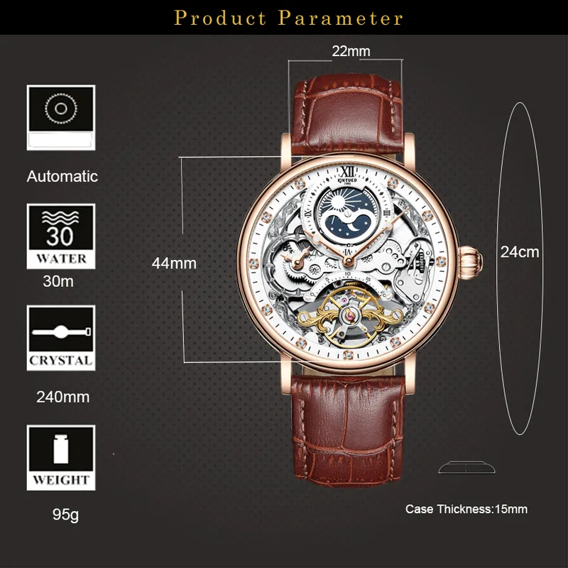 Kinyued Skeleton Watches Mechanical Automatic Men Sport Craugs Casuary Moon Wrist relojes Hombre 220530