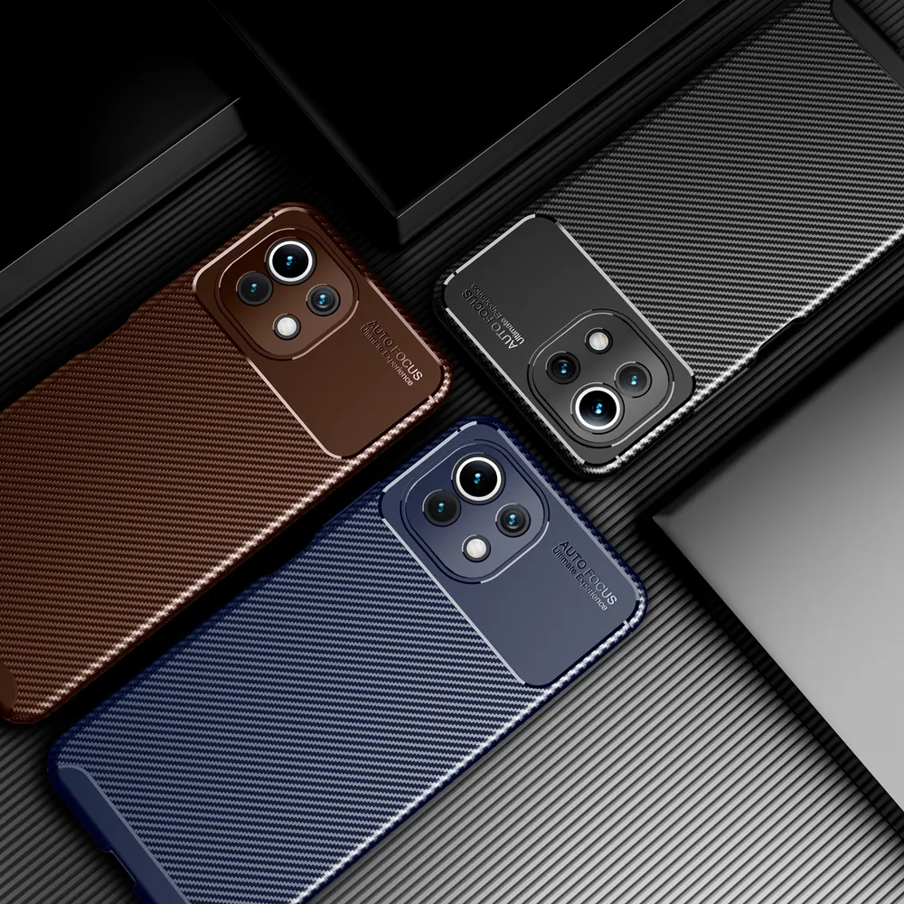 Casos protetores de TPU para Xiaomi MI 11 Lite, fibra de carbono, luxo, 6,55 polegadas, 5G, 4G, à prova de choque