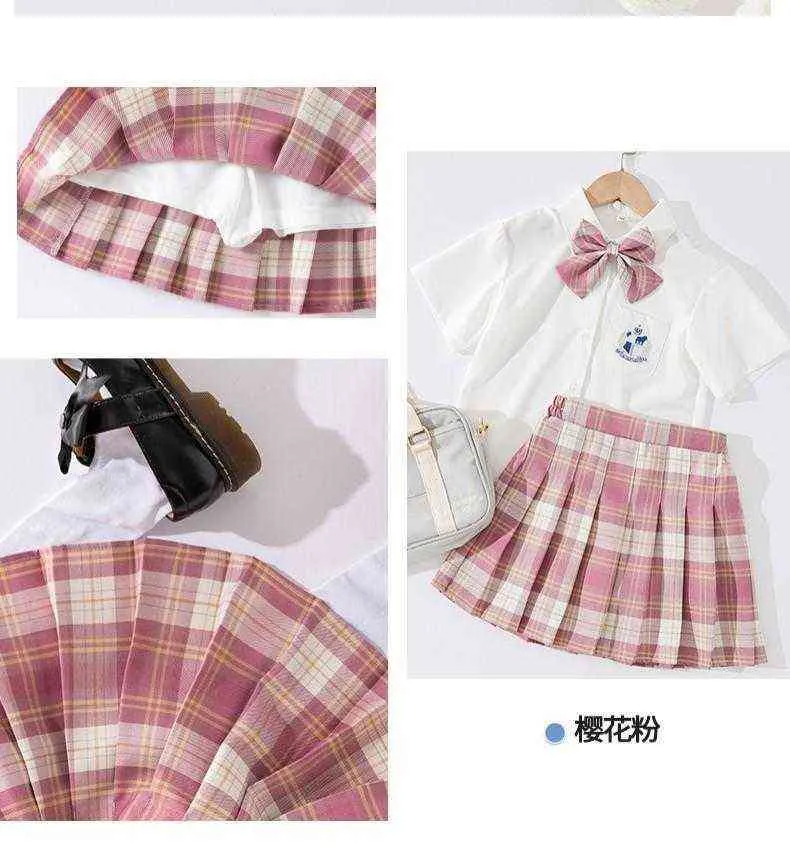 新しい夏の幼児の女の子のセーラースタイルの服セット甘いかわいいファッションキッズ幼児2ピーススーツベビーボウシャツ プリーツスカートG220509