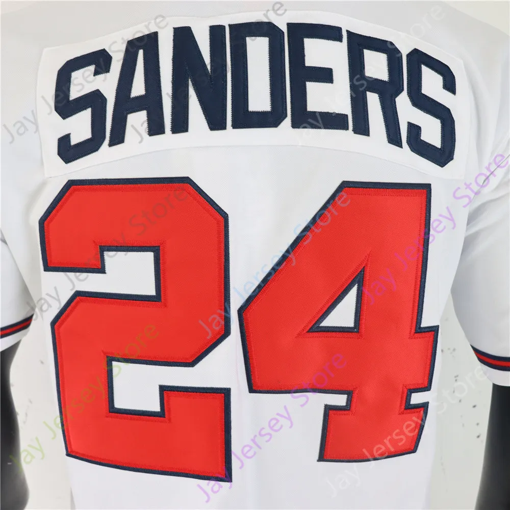 Baseballtröjor 24 Deion Sanders Jersey Vintage 1992 White 21 Baby Blue Black Cream Navy Grey Red Pinstripe Sleeveless Pullover