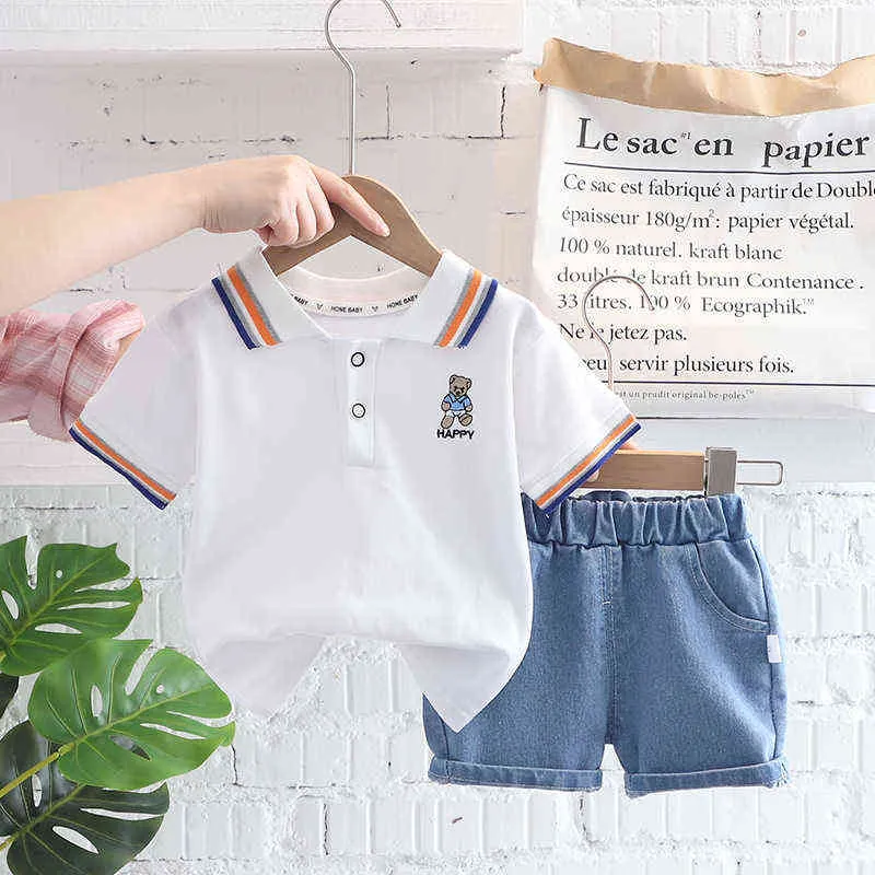 1 2 3 4 5 Ans Garçons Vêtements Ensemble Coton Bande Dessinée Ours T-Shirt + Short En Jean Costume Pour Enfants Garçons Tenue Décontractée G220509