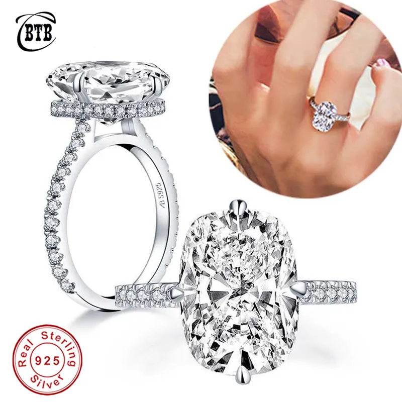 S925 srebrne pierścionki zaręczynowe srebrne 6CT Kształt jajka diamentowy para ślubna luksusowa biżuteria Big 2204029353709