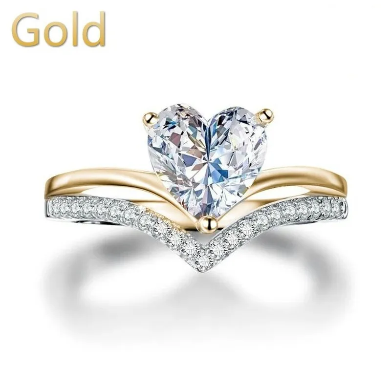 Delicati color argento bianco zircone Crystal Heart Anelli donne Impegno nuziale Fashion Bridal Set Jewelrt Gift 220719