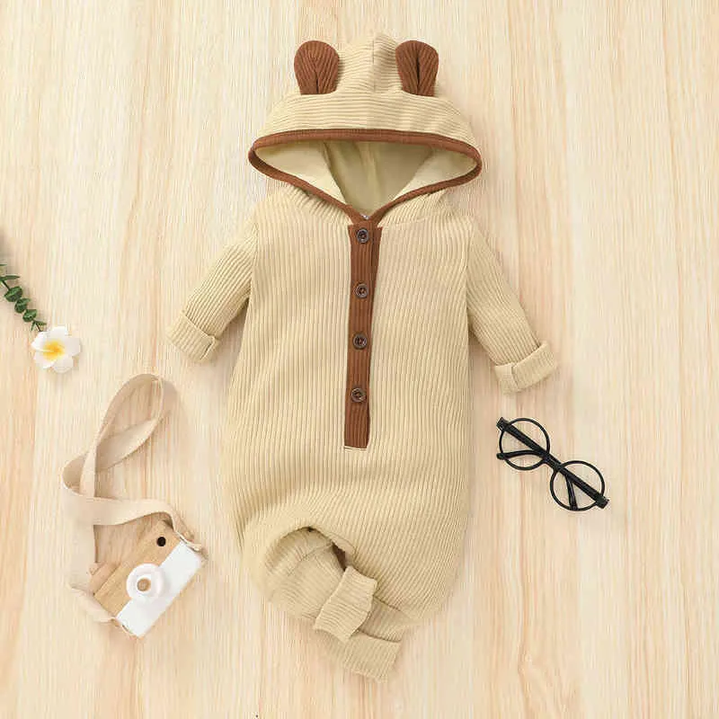 Knitted Rompers for Boys Girls Cotton Baby Clothes Hooded for New born 0 to 3 months Summer Baby Pajamas Jumpsuit Short Sleeve G220521