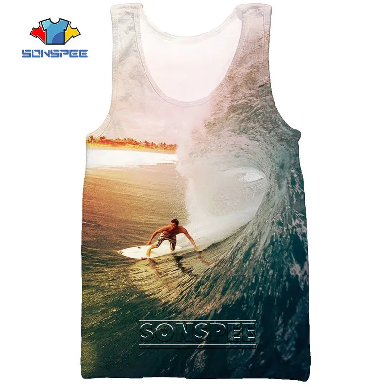 Sonspee 3D Print Surf Board Summer Beach Men's Sport Sea Tank Tops Casual Fitness Bodybuilding Gym Spuscle Mouwloos Vest Shirt 220627