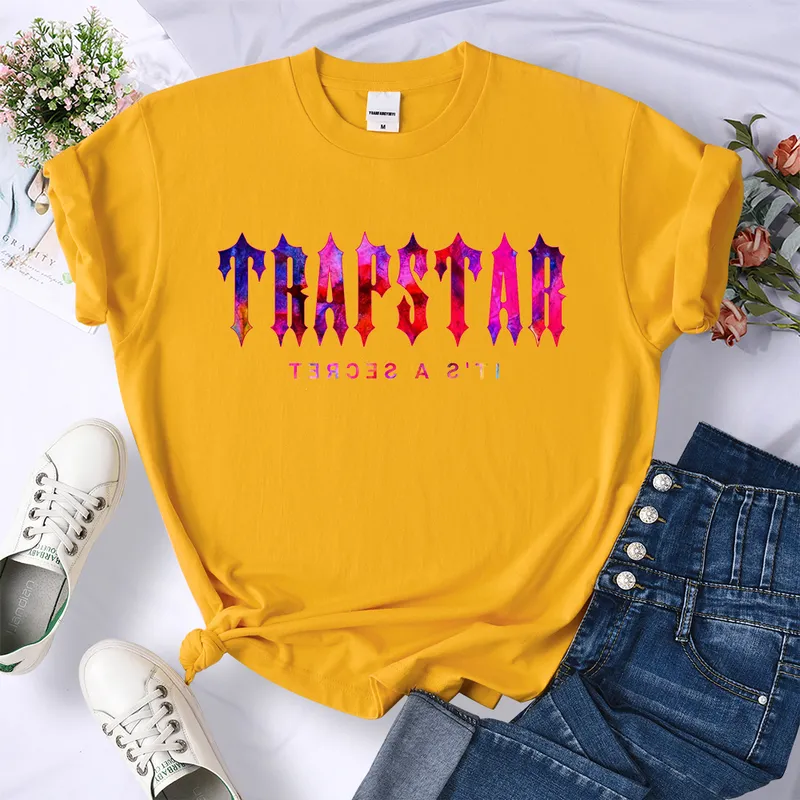 Trapstar zachód słońca nadruk w stylu vintage TShirt ONeck oddychająca koszulka odzież Casual Street T Shirt lato miękkie topy hip-hopowe kobieta 220630