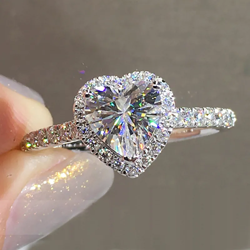 14K AU585 Vittguldkvinnor ringer diamanter 1 2 3 4 5 karat hjärta bröllopsfest engagemang jubileumsring trendig 2208166688110