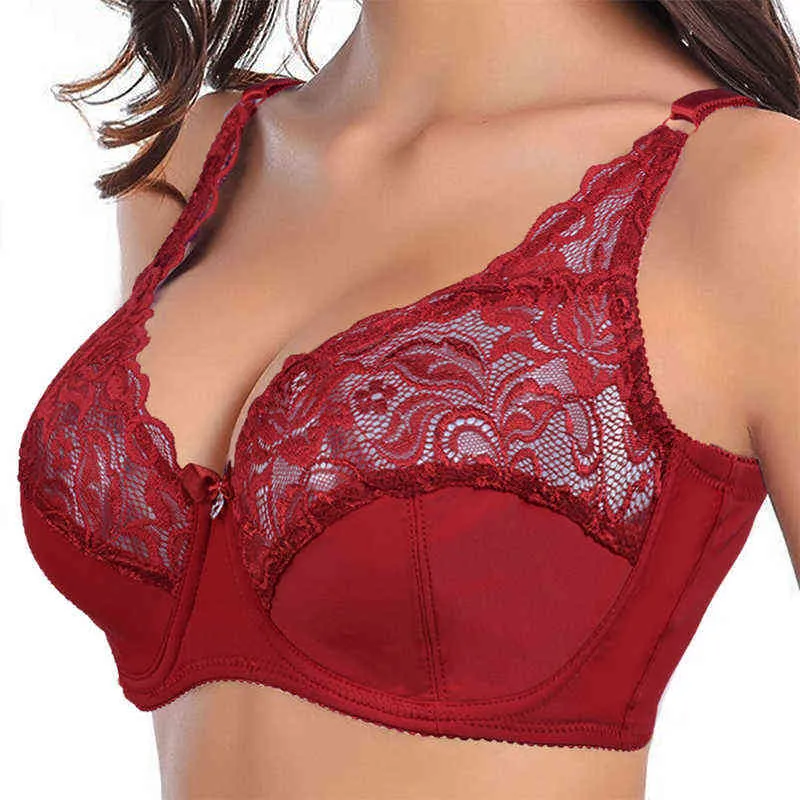 C D Copo Grande tamanho feminino sutiã push up bra renda hollow out sul gorge roupas íntimas sexy ultra thin transparente brasserie bra 100d l220726