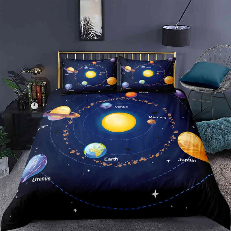 Galaxy Solar System System Pleding Set Set Soft Comforter Peceet Cover Cover Sirepres для кровать льняное стеганое одеяло с наволочкой