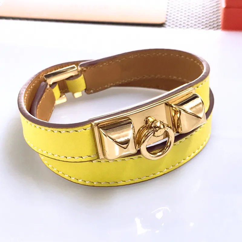 punk chic casual color gold bracelet high quality real Leather Men Women Rock pin design jewelry accessories gift 2203313629145