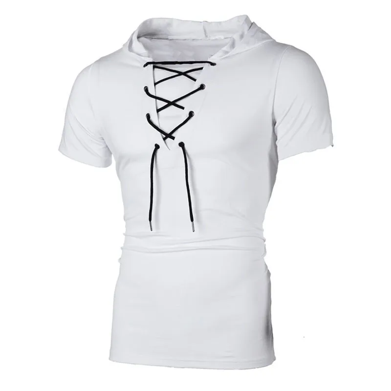 Мужская футболка летняя личностная штучка шнуровочная футболка с коротким рукавом