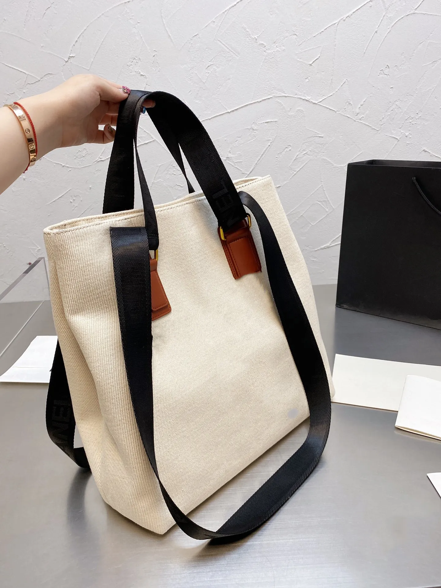 Fashion Canvas Beach Pearl Brodery Capacity Shoulder Bag Handheld Shopping Kvinnlig Super Large Multifunktionell