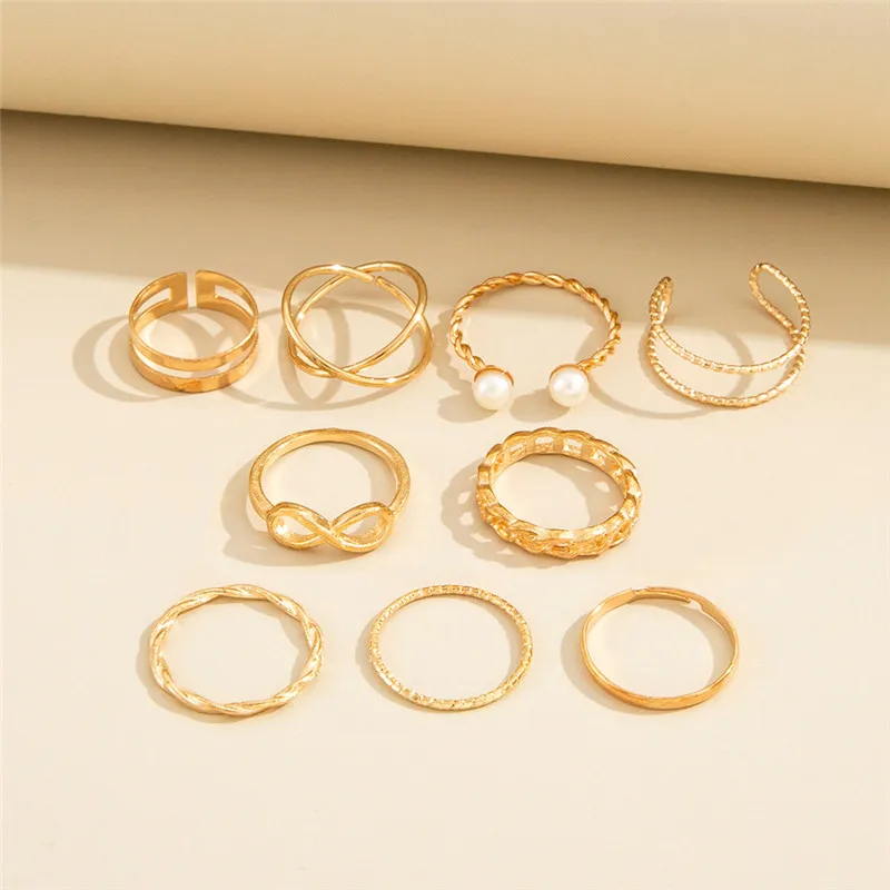 Anello a catena larga punk anelli sottili da dito irregolari moda donna set 9 pezzi