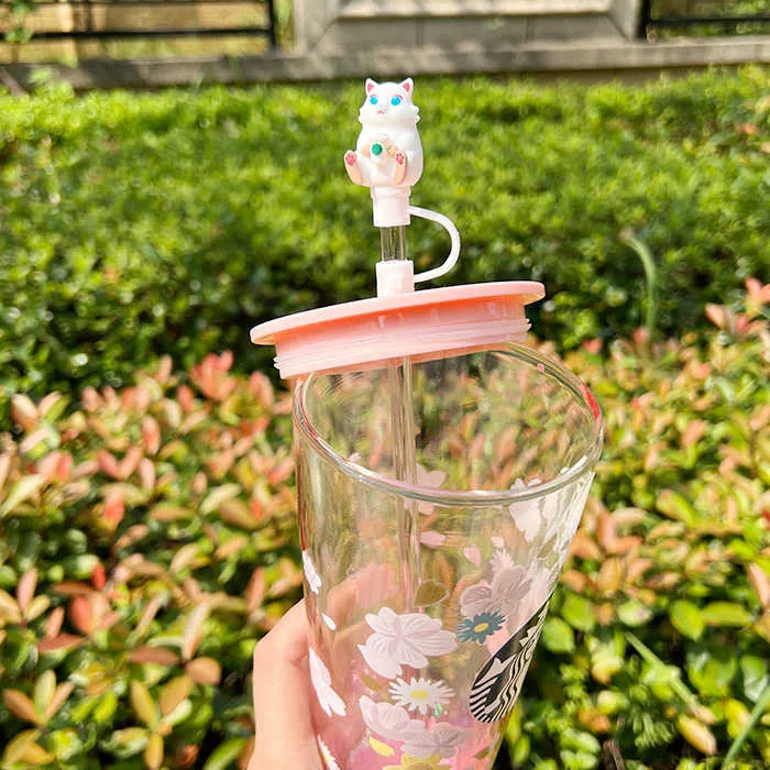 Starbucks 2021 Rosa Cherry Blossom Goddess Dubbelglas Straw Cup Stor kapacitet Drinking Cup 591ml