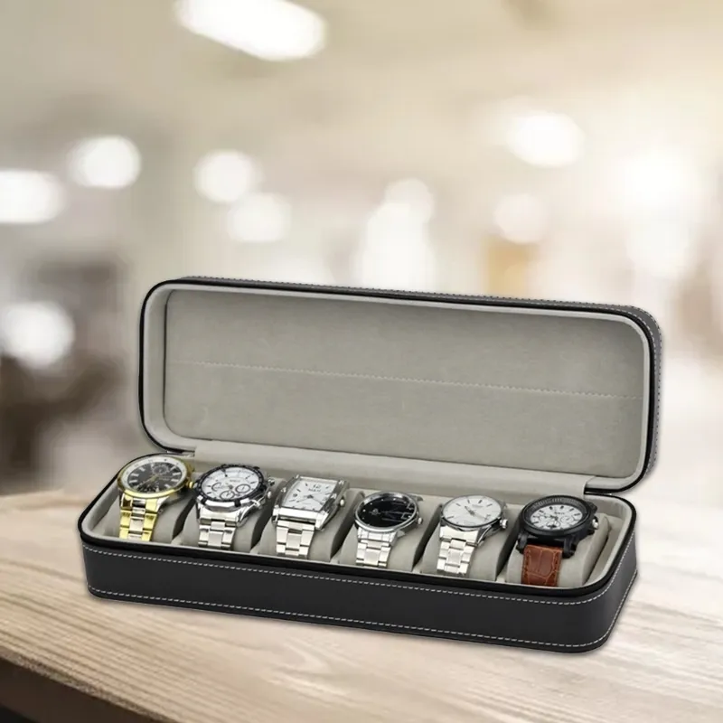 6 Slot Watch Box Portable Travel Zipper Case Collector Storage Sieraden 220624