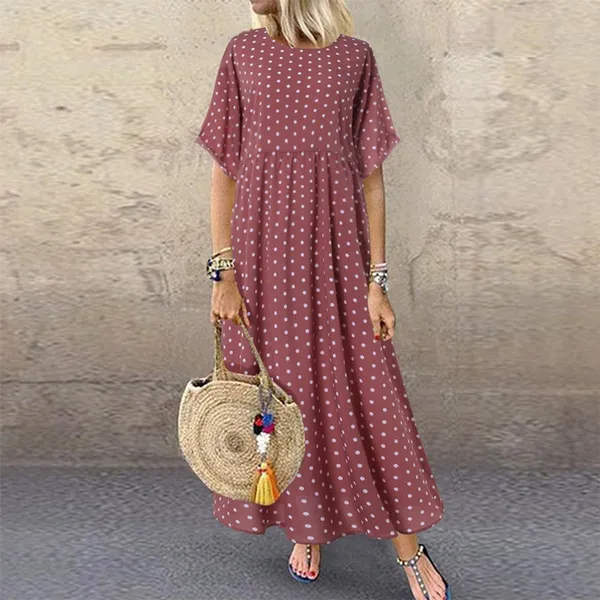 Vintage Maxi Dress Women Spring Summer Half Sleeve Buttons Printed Long Dresses Plus Size Casual Loose Big Swing Dress Robe 5XL 220527