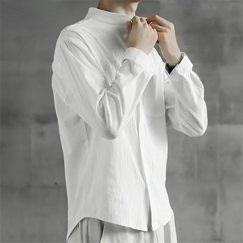 EBAIHUI Solid Color Linen Shirt Male Three-quarter Sleeve Fashion Temperament Top Loose Cotton Linen Half-sleeve Cardigan Jacket