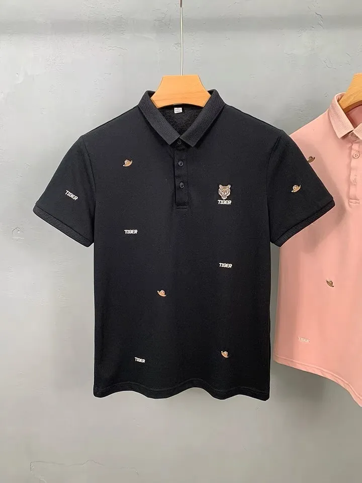 High quality fashion brand Tiger Head embroidered polo shirt men's short sleeve T-shirt summer Lapel half handsome top 220504