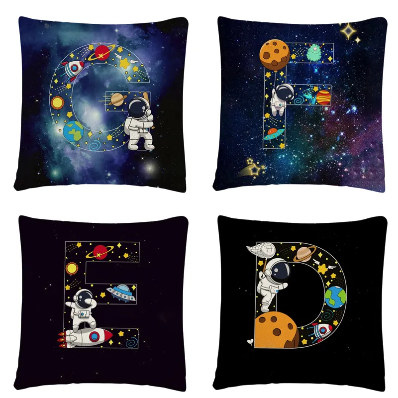 Pillow Case Astronaut Alphabet ABC Cartoon Pattern Linen Cushion Cover Pillowcase Home Sofa Car Decoration 45X45 Cm 220623