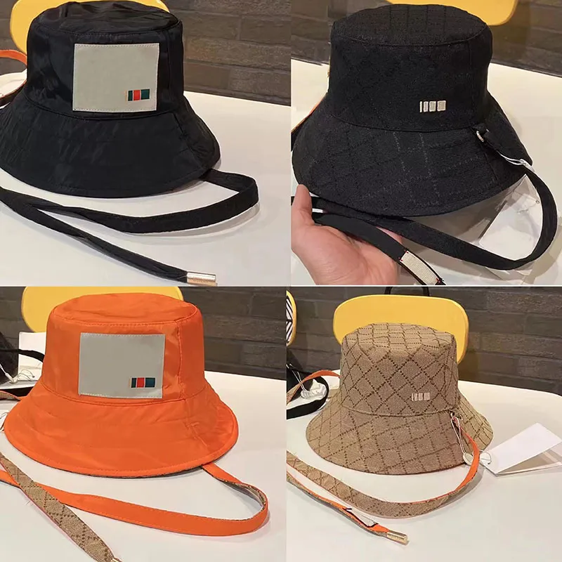 リバーシブルバケットハットデザイナーキャップケスケットG JACQUARDレター刺繍帽子女性ワイドブリムハットオレンジ調整可能なロープサンビーチキャップ