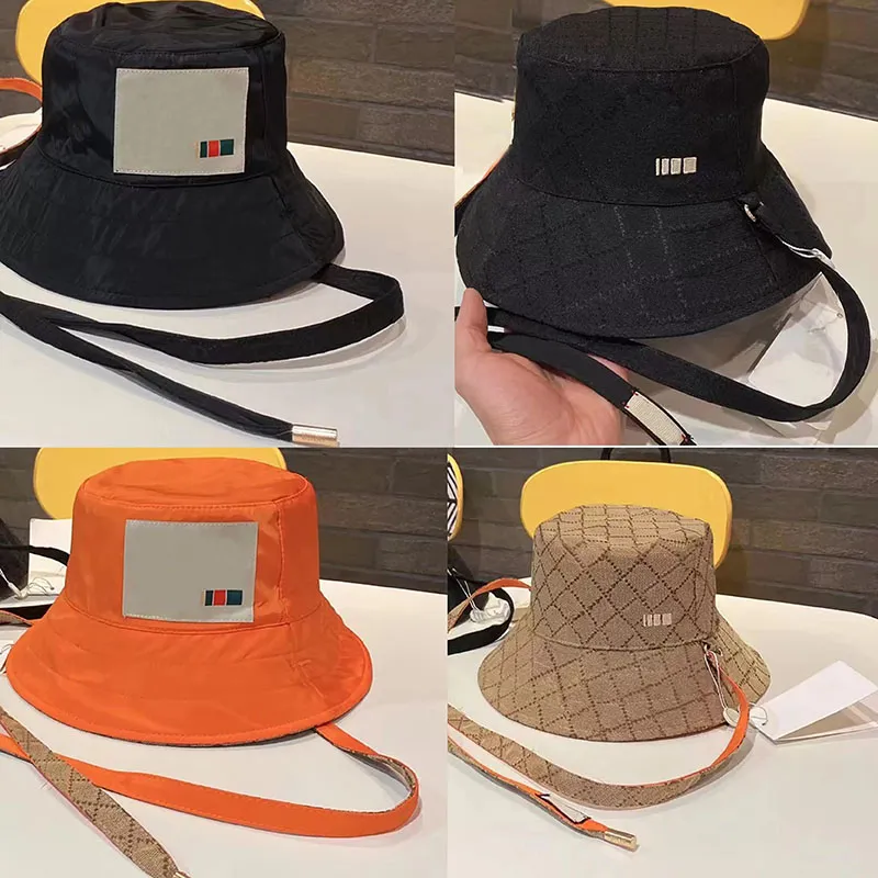 Réversible Bucket Hat Designer Caps Casquette G Jacquard Lettre Broderie Chapeaux Femmes Large Bord Chapeau Orange Réglable Corde Sun Beach Cap