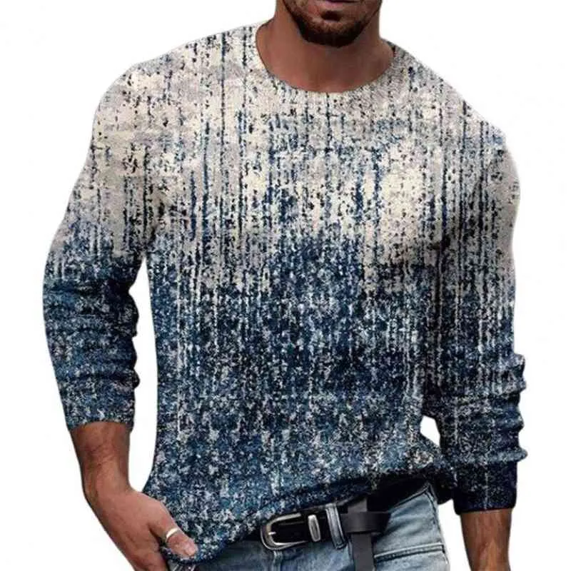 기하학적 패턴 O 목 티셔츠 남자 긴 소매 탑 남자 라운드 넥 티 탑 풀오버 남성 티셔츠 스트리트웨어 l220704