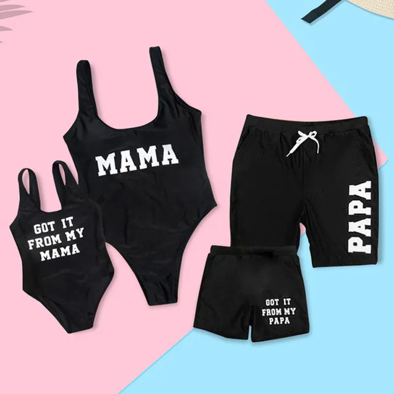 Family Matching Swimwear Men Boy Mother Daughter Bikini Swimsuits Father Son Swim Shorts Mommy Dad and Me Beachwear Clothes 220531