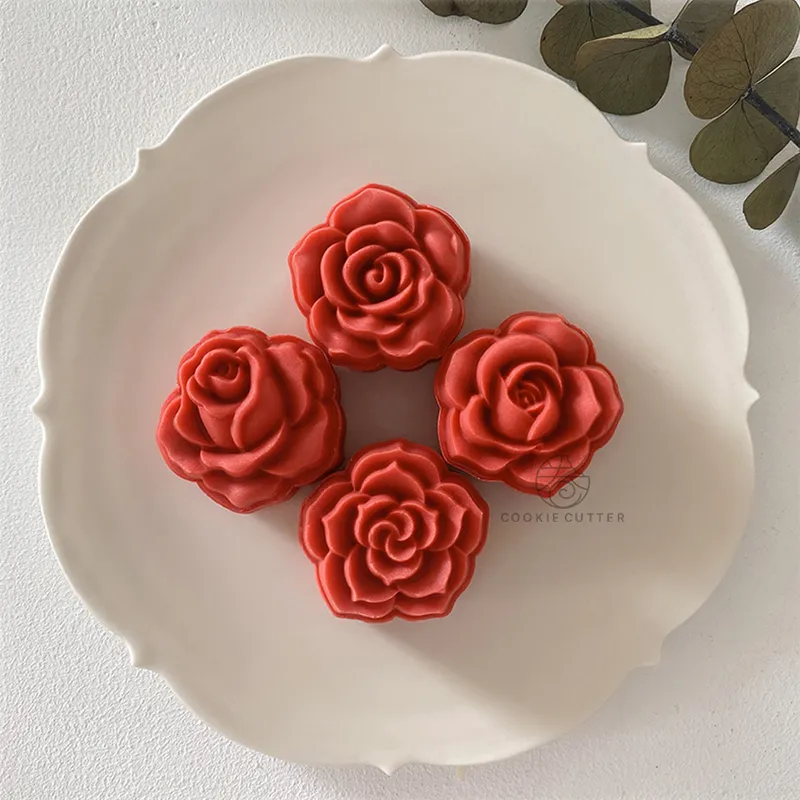 Set 30G50G Rose vorm Mooncake Moot Valentines Dag Handdruk Maan Cake Schimmel Diy Decoratie Bakgereedschap Keuken 220701