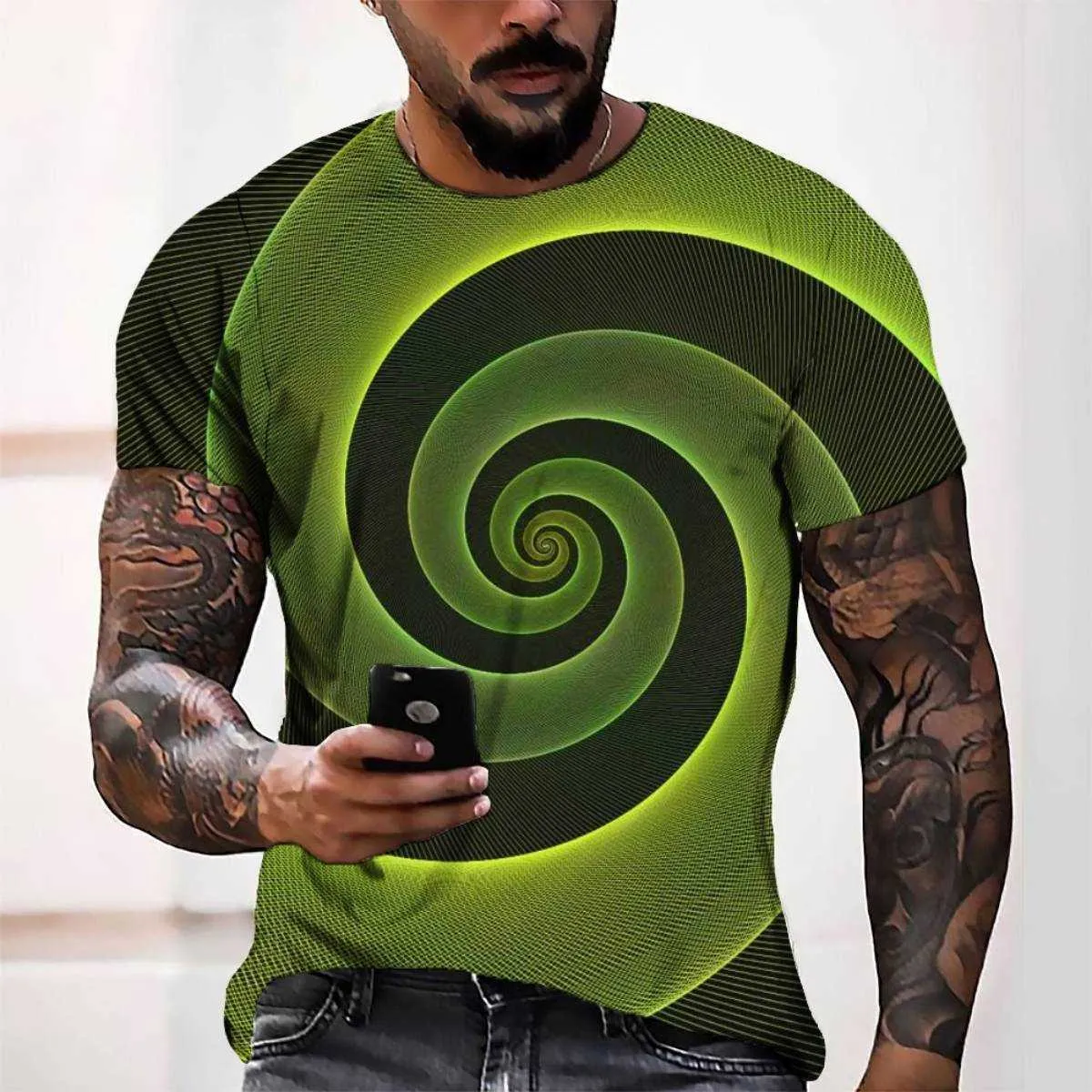 2022 Estate Mens T-Shirt 3D Stampa Digitale Divertimento Rotante Ondulato Girocollo Magliette E Camicette Casual Allentato Manica Corta Da Uomo Magliette