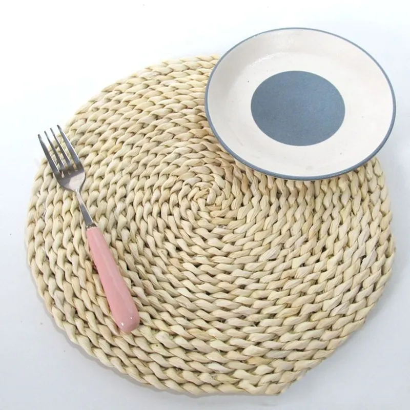 Woven Round Wicker Braided Mat Table Natural Handmade Placemat Heat Resistant Insulation Anti-Skidding Pad W220406