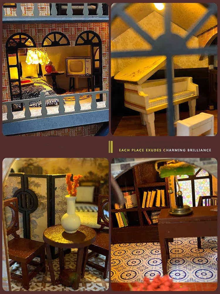 DIY Wooden Doll House Kit Miniature with Furniture Casa Casa European Dollhouse Toys Roombox للبالغين هدايا عيد الميلاد