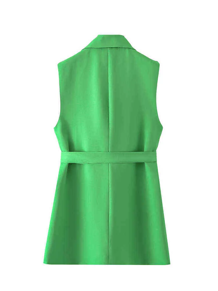 Kobiety długa zielona kamizelka z biurem pasa dama garnitury 2022 nowa moda prosta v szyja szyk szyk szukowa kurtka biura lady Blazer L220725