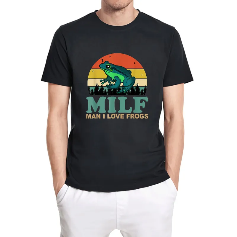 Milf Man I Love Frogs Funny Sings Frog Amphibian Aşıklar Vintage komik unisex tişört erkekler gömlek kısa kollu pamuk üstleri tee 220323