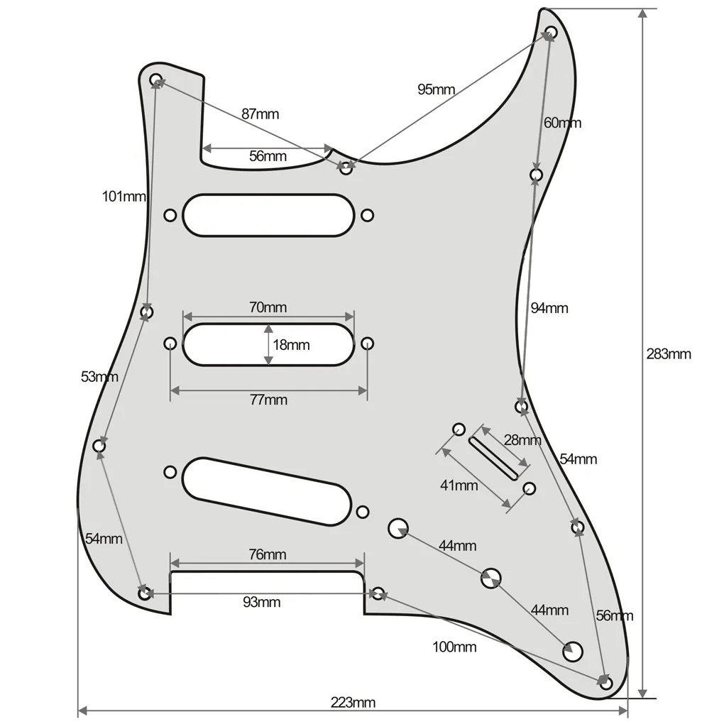 vänsterhänta 11 hål SSS Guitar PickGuard Scratch Plate Backplate Skruvar Svart 3Ply för elektriska gitarrdelar