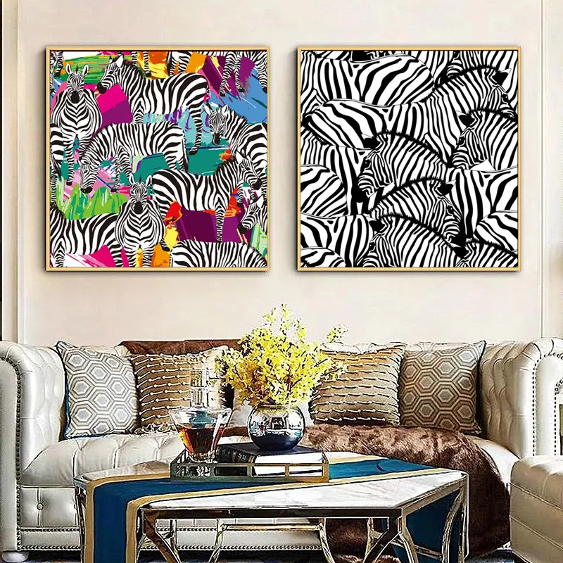 Modern abstrakt konst Zebra Canvas målning affischer retro djurtryck väggkonst bilder för vardagsrum hemvägg målning dekor